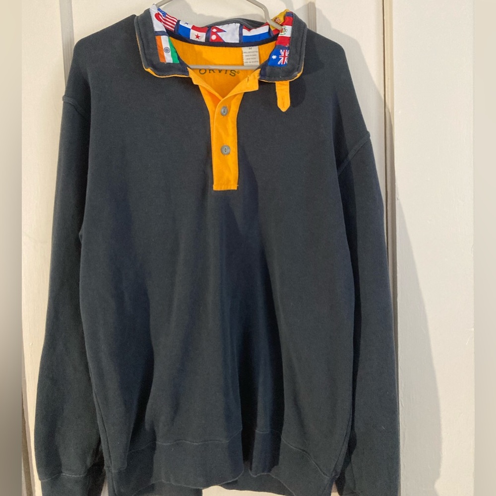 Orvis Flag Collar Navy Pullover Sweatshirt